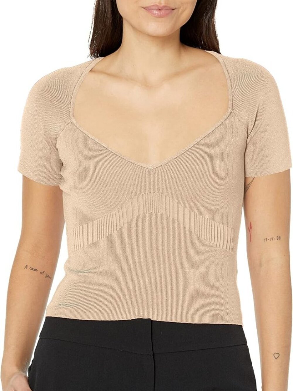 Guess Short Sleeve Alcosta Ribbed Mapped Top NWT